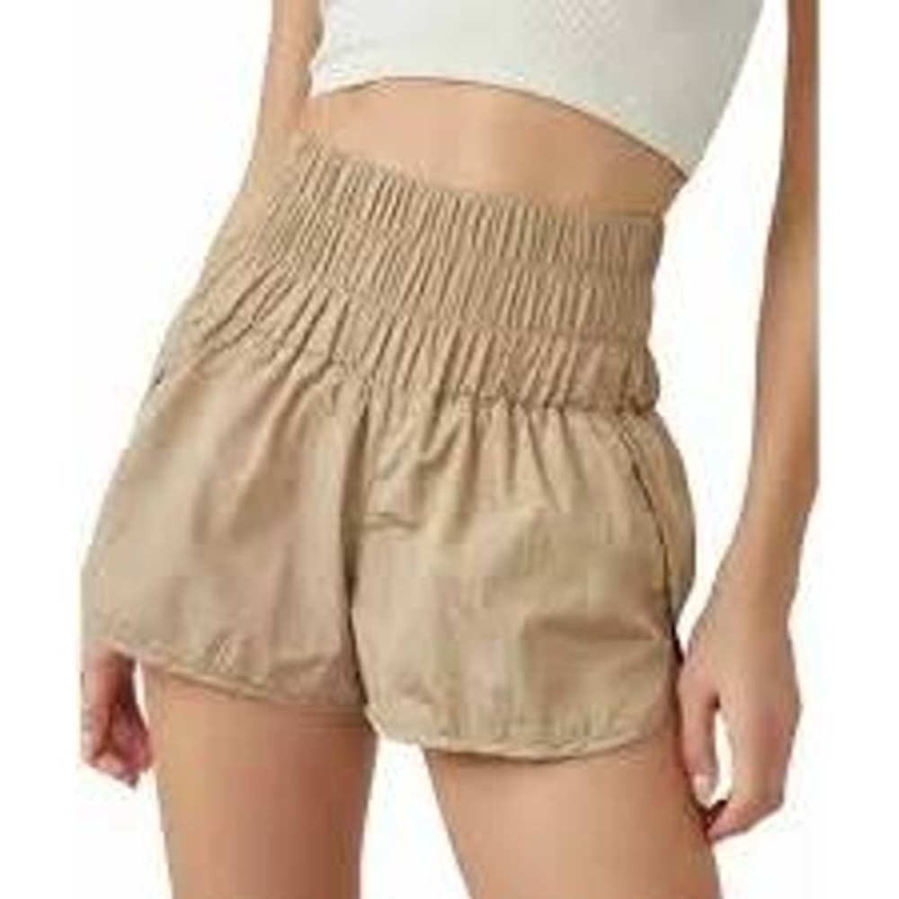 Free People Movement Way Home Shorts Clay Alabaster Smocked High Rise‎ S